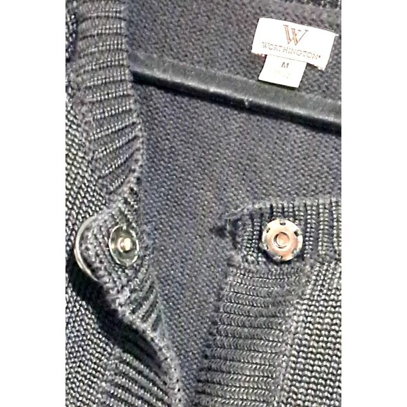 Vintage Worthington Black Knit Short-Sleeve Cardigan Sweater Womens Size M - Picture 8 of 13